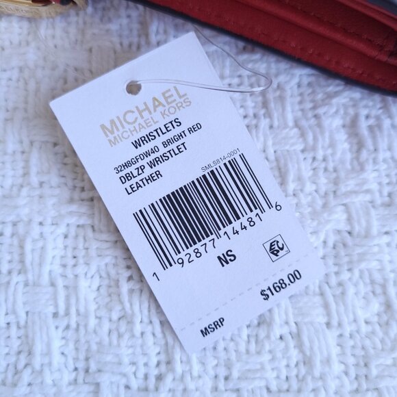 New MICHAEL Michael Kors Double Zip Studded Quilted Wristlet in bright red - Picture 10 of 10